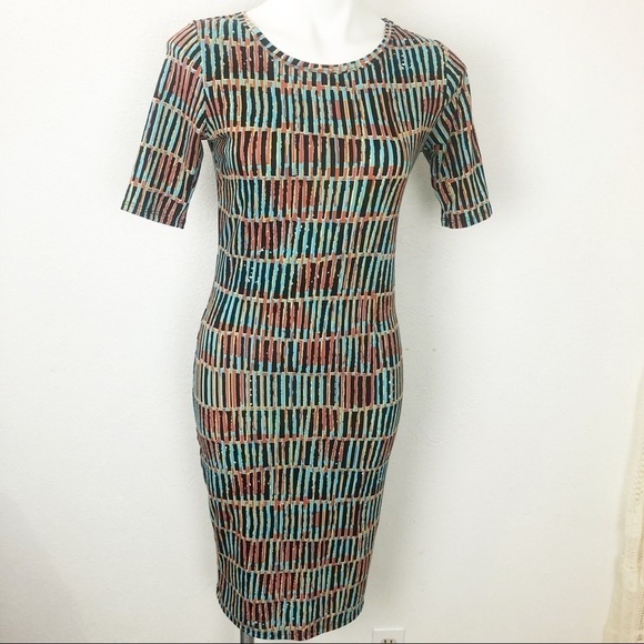 LULAROE  Short Sleeve Multicolored Midi Dress Size S - Picture 1 of 6